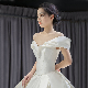 Yc197 Wedding Bridal One-Shoulder French Satin Simple Large Trailing Wedding Dress