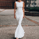  China Wholesale Bow Knot Ruffled Backless Sleeveless Dresses Gown Ladies Fashion Women Sexy Club Nude Wedding Dress