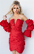  New off Shoulder Long Bubble Sleeve Pleated Short Cocktail Dress