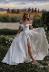  Wholesale off Shoulder A Line Long Train Satin Sweetheart Best Wedding Dress