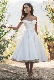  Elegant off Shoulder Tea Length A Line Satin Short Wedding Gowns
