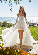  Gorgeous Mini Short Lace Dress with Detachable Long Train and Long Bell Sleeves Bridal Wedding Dress