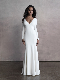  Simple Long Sleeve Satin Long Train Open Back Muslim Bridal Wedding Dress