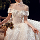  Yc24 2024 New Temperament One-Shoulder V-Neck Champagne Tail Wedding Dress