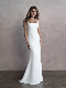  Simple Sleeveless Wide Strap Long Train Satin Cheap Wedding Dress