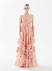 Strapless A-Line Long Train Sweetheart Ruffle Tiered Chiffon Pink Wedding Dresses