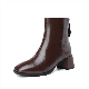  Elegant Brown Luxury Real Leather Block Heel Shoe Design Office Party Lady Short Boots