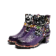 High-End Women′ S Embroidery Flower Pattern Chunky Heel Leather Boots