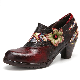 Bohemian Style Flower Decor Leather Shoes Ladies Heel Shoes