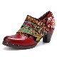 Retro Style Leather Stitching Shoes Floral Embossing Women Pumps