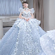  Yc72 Ice Blue Bubble Sleeves Luxury New Wedding Dress Princess Style