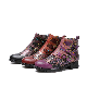  Retro Embossed Floral Leather Exotic Low Heels Ankle Boots