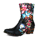 Hand-Painted Leather Splicing Flower Pattern Bohemian Handmade Boots