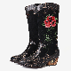  Women Leather Shoes Classic Embroidered Rose Long Boots Low Heels Wholesale Boots