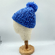  Fashion Adult Winter Warm Navy Reflective Yarn Fleece Lining Soft Knitted Beanie Hats with POM POM