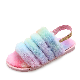 Womens Colorful Fur Slippers with Ankle Elastic Band Open Toe Winter Slides Home Slipper Plush Slip-on Fluffy Warm Indoor Slippers Comfortable Slides Esg14320
