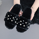  Womens Velvet Slippers with Pearls Open Toe Winter Slides Home Slipper Plush Slip-on Fluffy Warm Indoor Slippers Comfortable Slides Esg14328