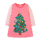  Hot Sale Little Baby Children Girl Long Sleeves Dress Christmas Tree Embroidery Straight Pattern Dress for Kid Girls
