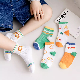 Baby Forest Lion Cartoon Knitted Kids Combed Cotton White Green Color Crew Short Seamless Socks manufacturer