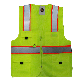  Green Polyester Back Mesh Fabric High Visibility Reflective Multiple Pockets Reflective Safety Vest with Zipper