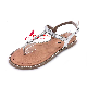  Lace up Sandals, PU Woven Shoes, Flat Heels, Women′s Herringbone Flat Shoes