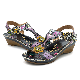  High Quality Cowhide Shoes Handmade Printing Flower Leather Sandals