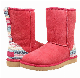  Winter Flat Fur Ladies Leather Suede Ankle Snow Women Bow Fur Boots Red Suede Sheepskin Boots