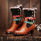  Genuine Leather Fox Fur Winter Booties Hand-Painted Retro Ankle Boots