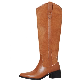  Winter New Pointy Chunky Heel Slip-on Cowhide Leather Female Knee-High Boots Western Boots for Women