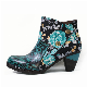  Embossed Genuine Leather Splicing Flower Pattern Handmade High Heel Boots