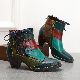  Hand-Painted Color Leather Splicing Chunky Heel Booties