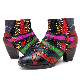  Bohemian Colorful Stripes Splicing Pattern Zipper Ankle Leather Boots