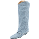  New Designed Denim Square Toe Pants Boots Fashion Retro Rivets Slip-on Wedge Heel Knee-High Boots for Women