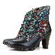  Embroidered Floral-Pattern Footwear Bohemian Handmade Comfy Lace up Leather Boots