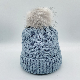  Wholesale Winter Grey Fleece Lining Cuffed Ribbed Crochet Knitted Hat Beanie Hats with POM POM for Women
