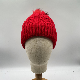  Wholesale Red Winter Warm Acrylic Beanie Cuffed Ribbed Crochet Adult Knitted Beanie Cap with POM POM