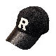  Wholesale Casual Wild R Letter PU Leather Brim Faux Lamb Wool Warm Baseball Cap