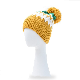  Knitted POM POM Beanie Hat for Women with Jacquard Wave Pattern