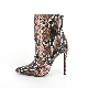 Snake Printed Leather High Heel Pointy Toe Boot Women Shoes