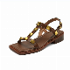  Ladies Fancy Studded Brown Designer Shoes Rivets Black Flat Thong Women′s Sandals