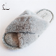 Custom Logo Cross Band Slippers Soft Plush Furry Home Shoes Flip Flop Indoor Outdoor Fur Women′s Sandals manufacturer