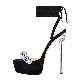  Fashion Crystal Lady Shoes Black Ankle Strap Diamond Thick Platform Clear Stiletto High Heel Sandals for Women