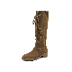  Fashion Women′s Suede Riding Boots Lace up Tight MID-Calf Flat Knee High Boots