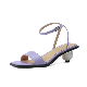  Ladies Open Toe Designer Shoes Single Band Purple Leather Ball Heel Sandals for Women