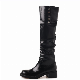  Womens Square Toe Black Leather Studs Ladies Shoes Low Heel Over Knee High Boots
