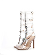  Womens Ankle Strap Buckle Cutout Gem Clear Stiletto High Heels Gladiator Transparent Strip Sandals with Flower Rhinestones Club Cocktail Party Sandals Esg13685