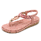 Ladies Open-Toe Plus Size Metal Rhinestone Beach Flat Sandals