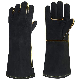  Black Leather Forge Welding Gloves,Heat/Fire Resistant,Mitts for TIG,MIG,BBQ,Oven,Grill,Fireplace,Baking,Furnace,Stove,Pot Holder,Welder,Animal Handling Glove