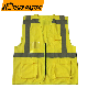  Yellow Customized Logo High Visibility Reflective Tape Multiple Pockets Zipper Front Engineer Security Reflective Safety Vest