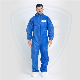  Disposable Overall Blue Adult Overall SMS Fabric Apparel with Attached Hood Zipper Front Entry Elastic Wrists Waist Unisex Workwear for Industrial Applications